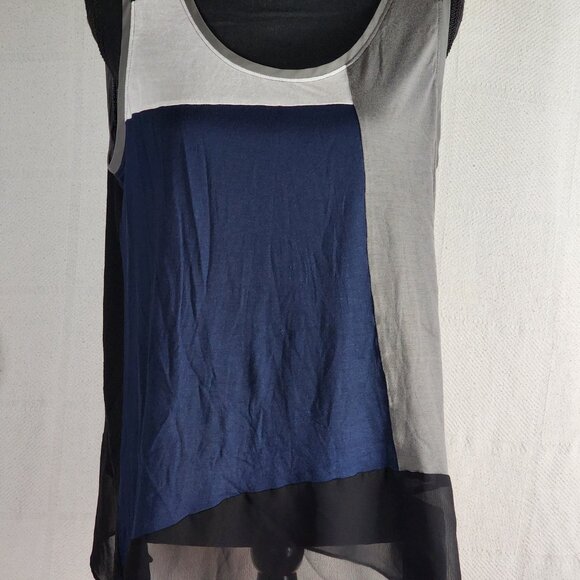 Lane Bryant Mixed Media Modal Poly Knit Woven Grey Navy White Ltwt Tank Sz 14/16 - Picture 4 of 16